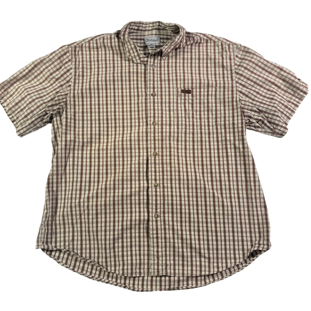 Carhartt Mens Plaid Short Sleeve Button Up Shirt XL Cotton Work Casual